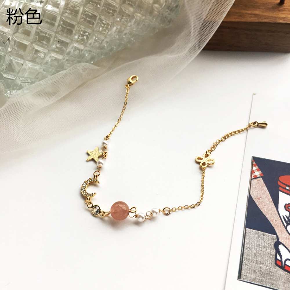 Vòng tay xỏ hạt hình mặt trăng và ngôi sao đính đá lấp lánh hợp thời trang