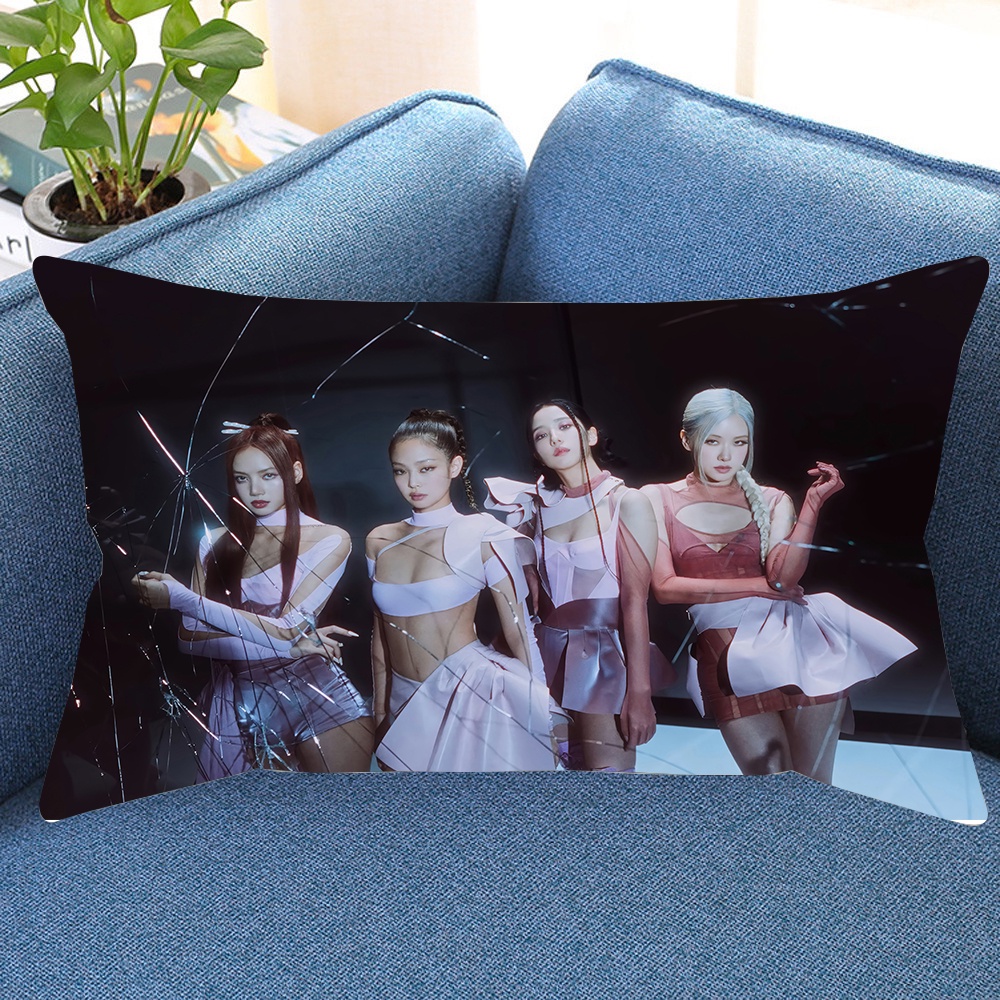 Vỏ Gối Chữ Nhật In Hình Jisoo, Jennie, Ros Và Lisa BLACKPINK Một Mặt Bằng Polyeste