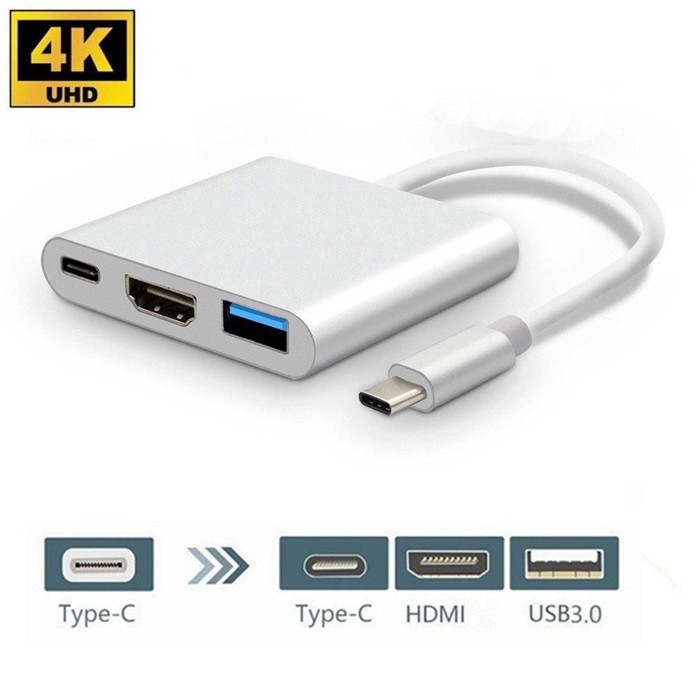 Cáp 3 in 1 chuyển đổi typeC sang HDMI/ USB/ TypeC VS - hỗ trợ chất lượng 4K (Xám)