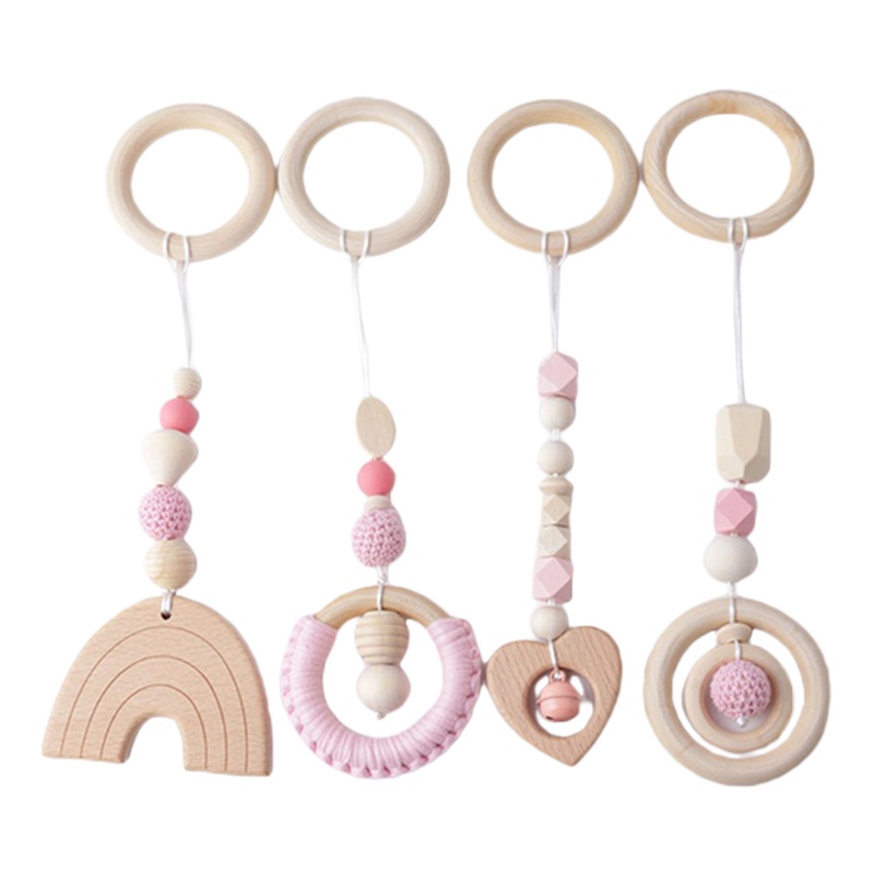 Bộ 4 Lục Lạc Đồ Chơi Bằng Gỗ Sồi Tự Nhiên Giáo Dục Cho Bé Sơ Sinh