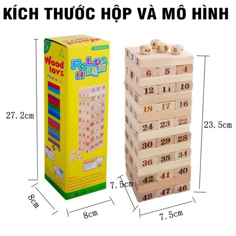 Đồ chơi rút gỗ gồm 48 miếng bằng gỗ cao cấp trò chơi trẻ em Beech Wooden Tower