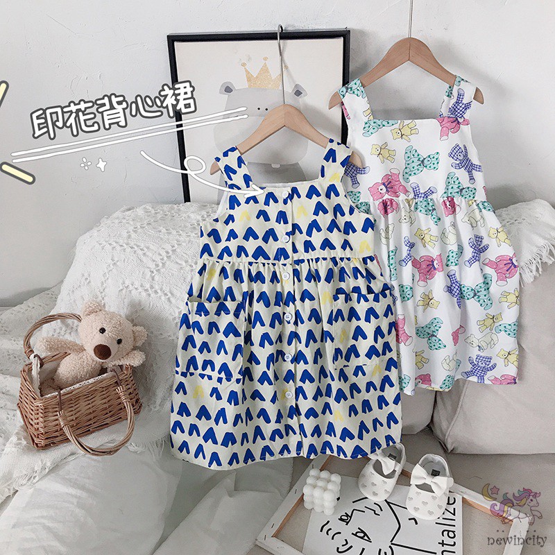 Đầm Sát Nách In Hoạt Hình Kiểu Hàn Quốc Dễ Thương Cho Bé Gái