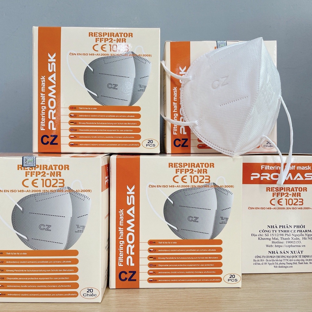 Khẩu trang N95 FFP2 5 lớp Thịnh Long - Tiêu chuẩn xuất khẩu Châu Âu (chứng chỉ CE), hộp 20 cái, màu trắng