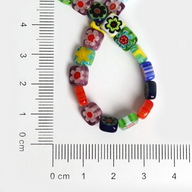 Hạt thủy tinh hình vuông dẹt họa tiết hoa 4 / 6 / 8mm dùng làm trang sức diy