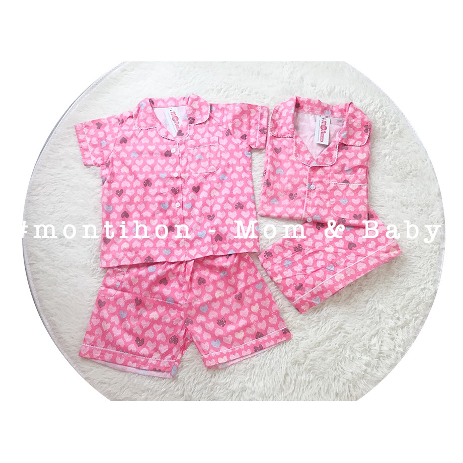 Bộ đôi Pijama Mẹ &amp; bé Hồng trái tim (Bé 2-6 tuổi)