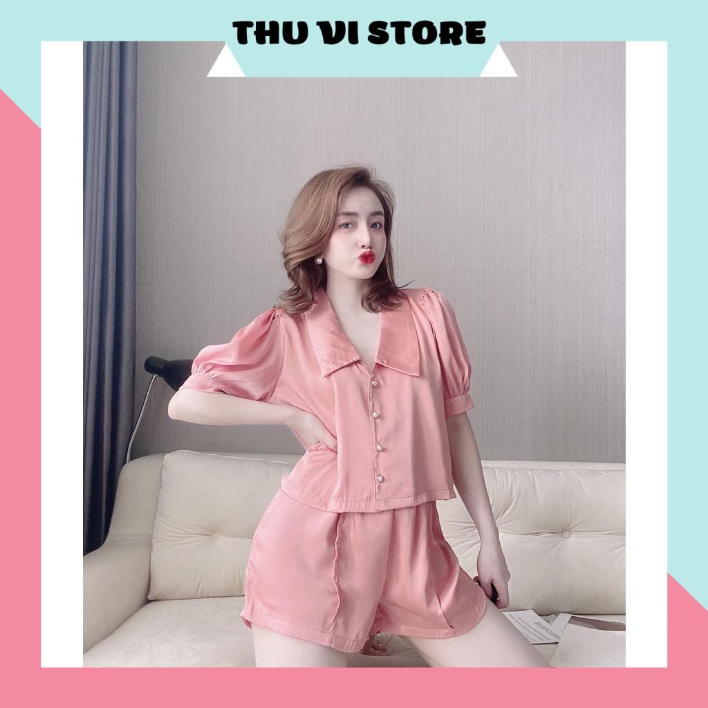 Đồ Bộ Nữ, Đồ Mặc Nhà, Set Bộ Áo Tay Ngắn Cổ Sen Quần Sọc Chất Lụa Satin Màu Sắc Tươi Trẻ Thời Trang Trẻ Trung Cho Bạn Nữ | BigBuy360 - bigbuy360.vn