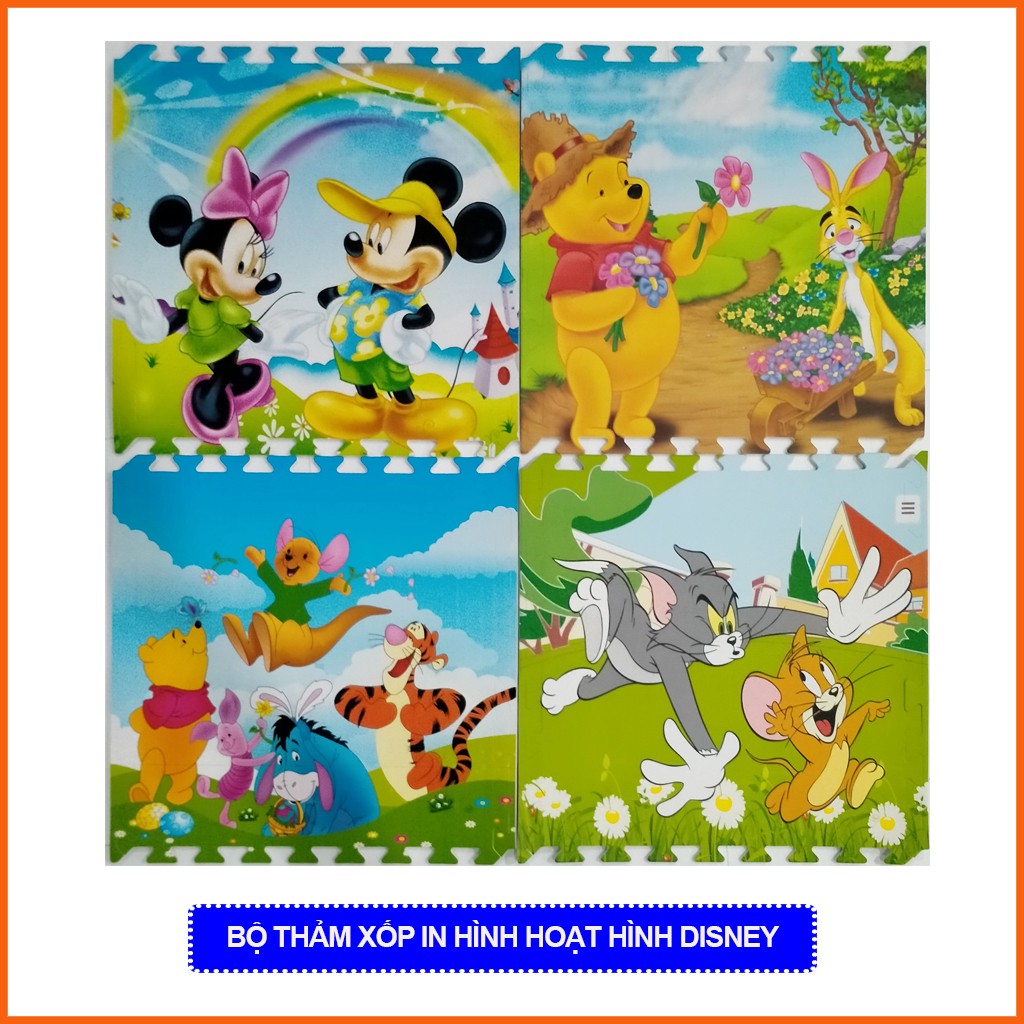 Thảm chơi cho bé hình Hoạt Hình Disney (bộ 4 tấm)- Kích thước mỗi tấm 60x60x1cm- Hàng Việt Nam- Mẹ Tròn Store