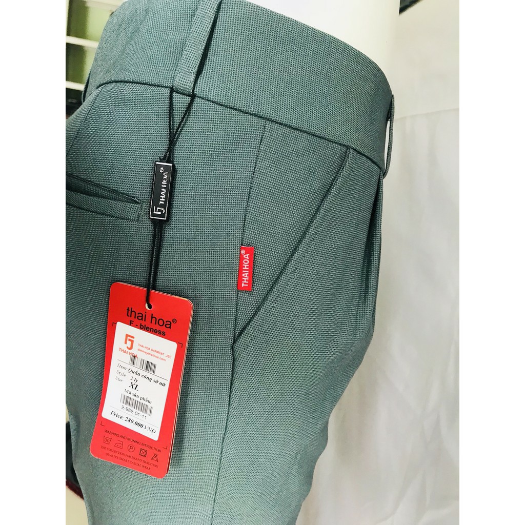 THÁI HOÀ CHÍNH HÃNG Quần 9 tấc màu xanh ngọc vải dày mềm co giãn