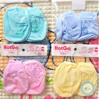 Bao tay bao chân cotton màu bo cho bé sơ sinh - hotga