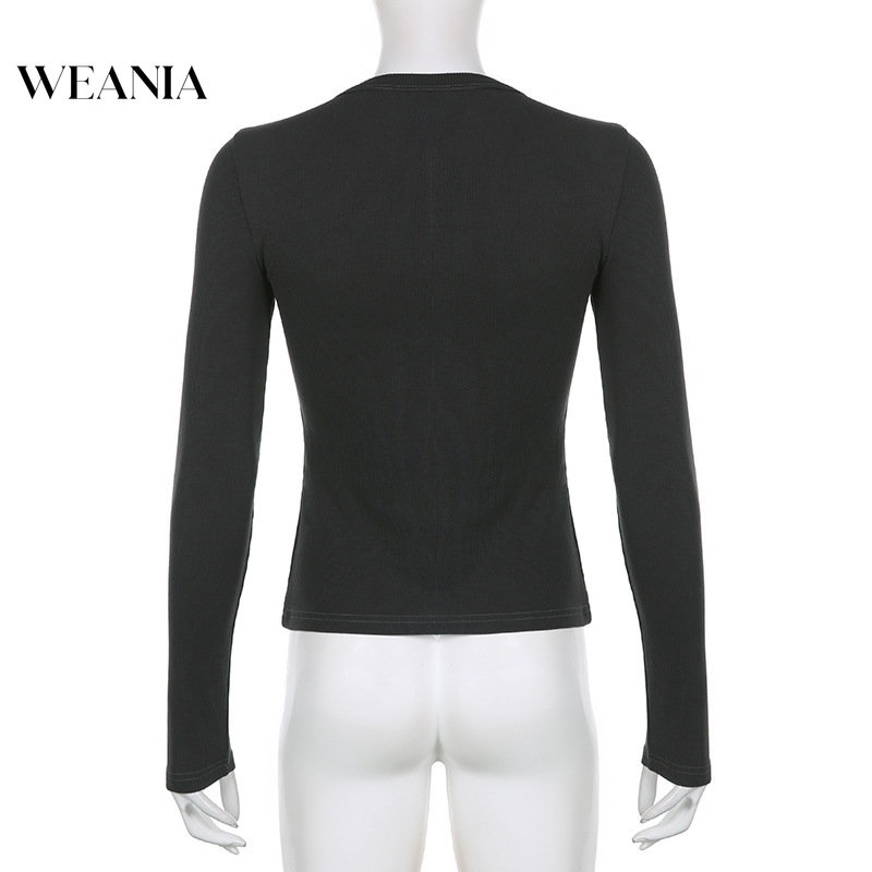 Áo Thun Tay Dài Phối Nút Thiết Kế Màu Trơn Thanh Lịch