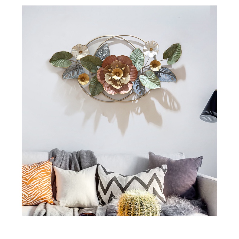 Tranh sắt treo tường nghệ thuật, trang decor trang trí hoa 2 vòng xanh lá đẹp cao cấp - 2150