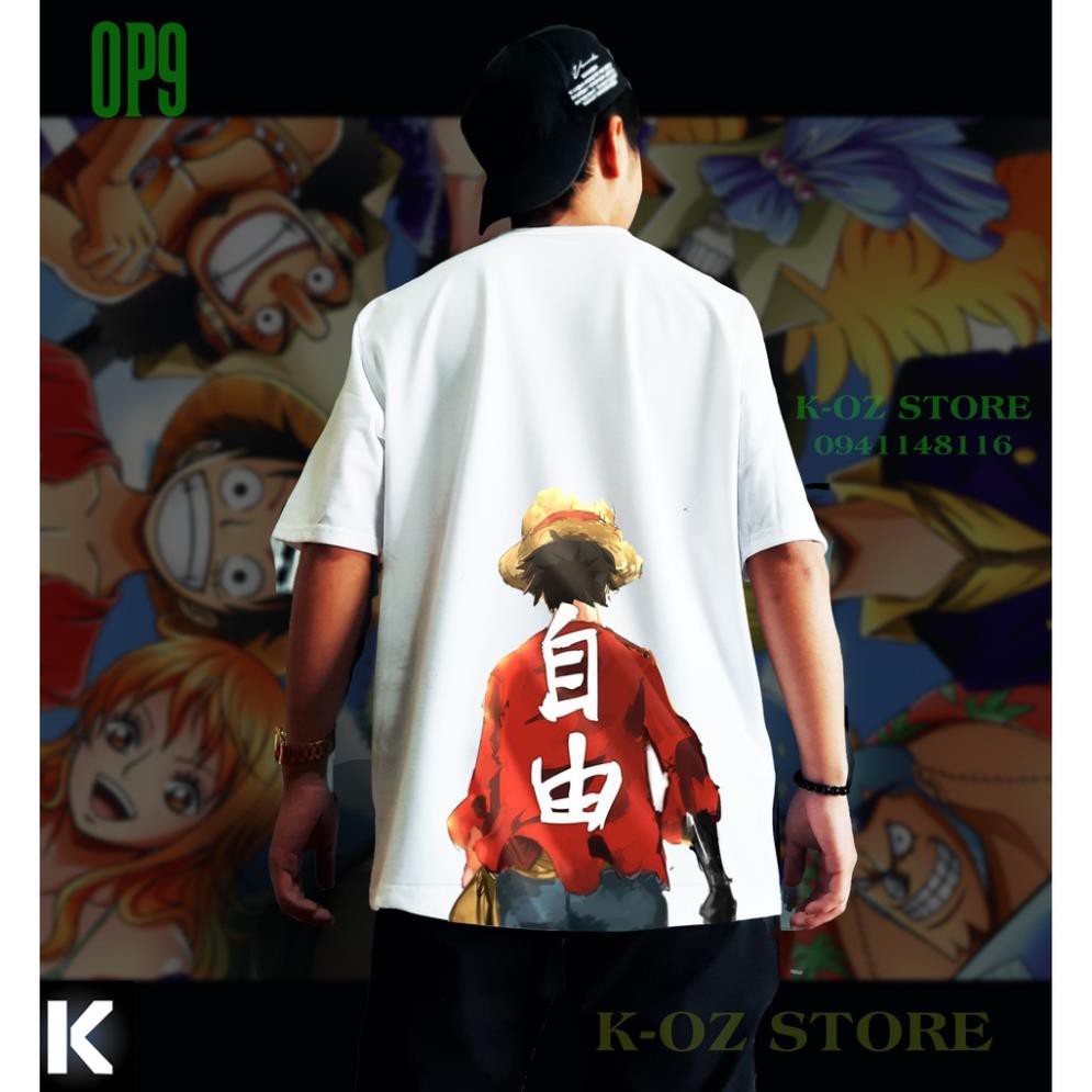 áo thun one piece OP9  OVERSIZE UNISEX (2 Màu ĐEN-TRẮNG)
