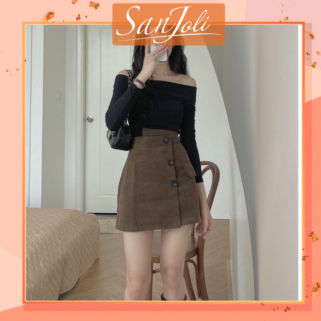 Chân Váy Nhung SANJOLI Chân Váy Lưng Cao Chữ A Ngắn Dáng Xòe Công Sở Thiết Kế Vintage Hàn Quốc Xinh Xắn CV008 | BigBuy360 - bigbuy360.vn