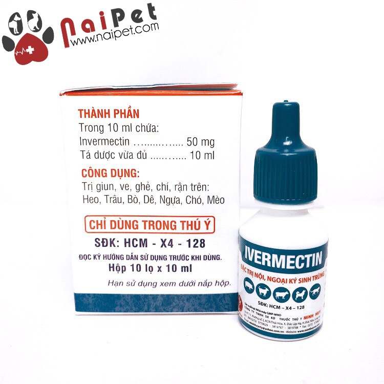 Nhỏ Gáy Loại Bỏ Nội Ngoại Ký Sinh Trùng Giun Ivermectin MH Chai 10ml