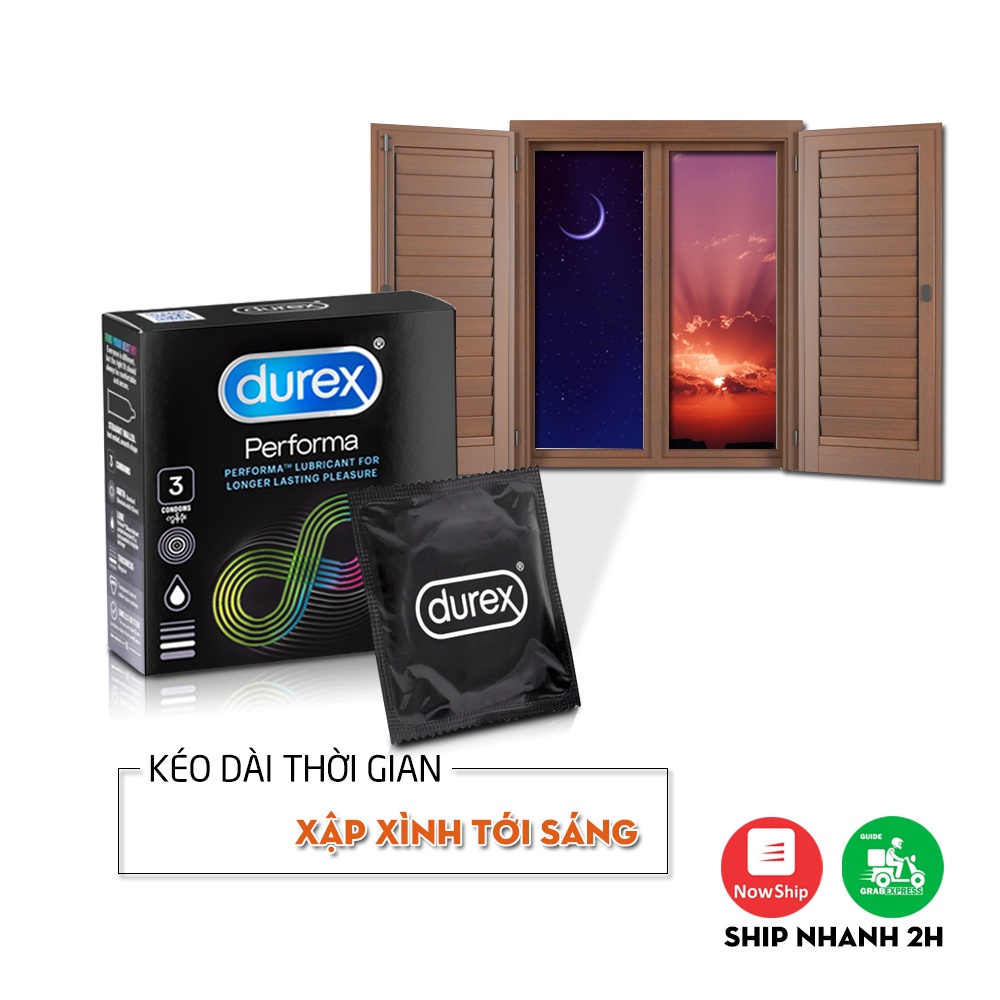 Bao Cao Su Durex Performa, 52mm - Hộp 3 Cái, Bao Cao Su Kéo Dài Thời Gian, Chống Xuất Tinh Sớm, Hàng Thái