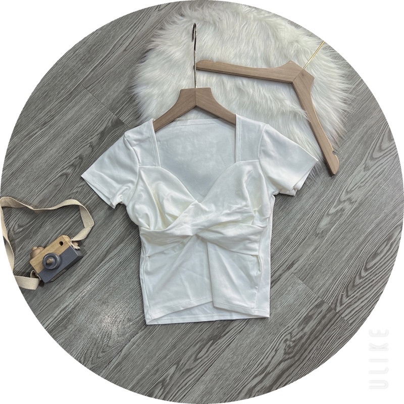Áo thun body tay ngắn xoắn ngực không mút