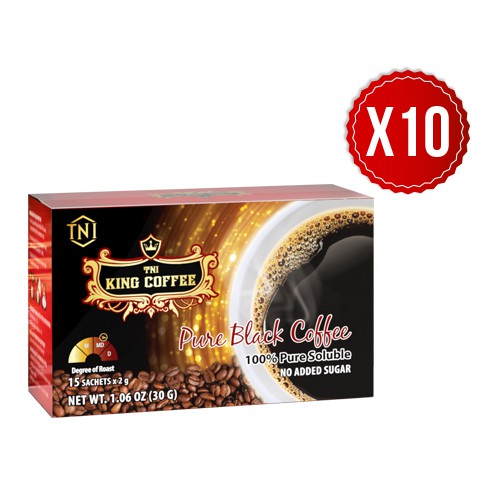 Combo 10 Cà Phê Hòa Tan 100% Đen Thuần Khiết KING COFFEE - Hộp 15 gói x 2g - Không Đường