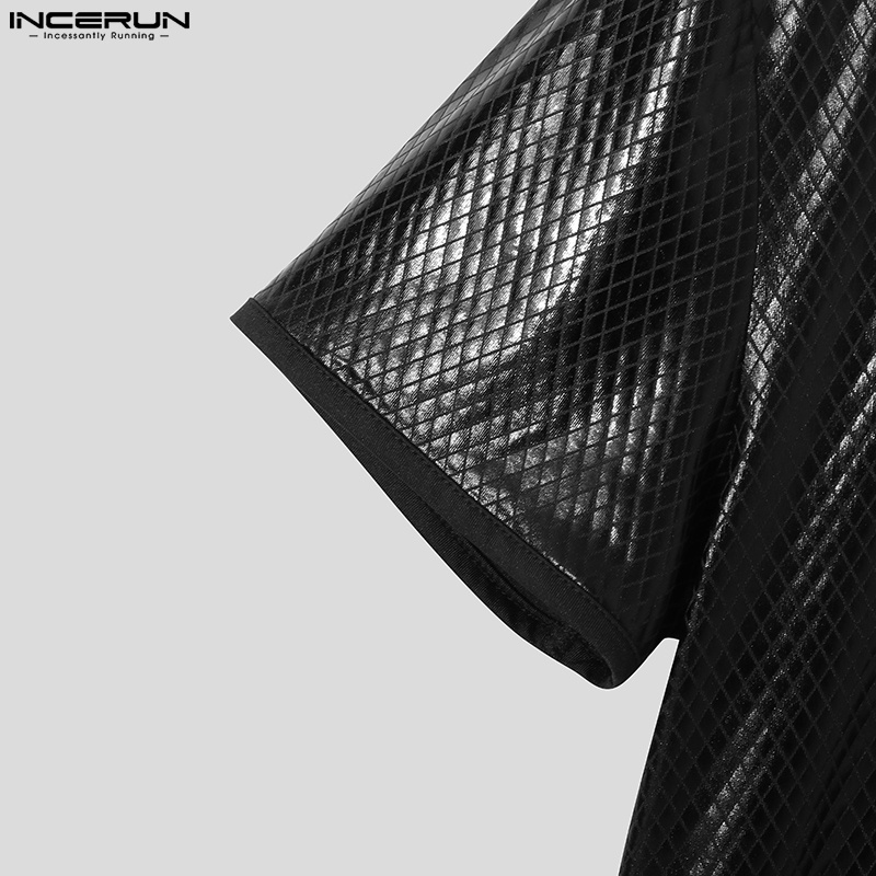 Áo thun Incerun tay ngắn bằng da in họa tiết trái tim dành cho nam