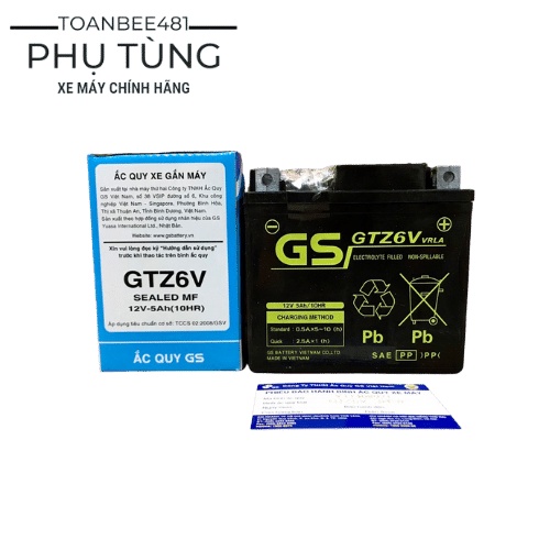 Bình Ắc Quy Khô GS GTZ6V (12V-5Ah) - Dành cho xe tay ga Honda, Yamaha