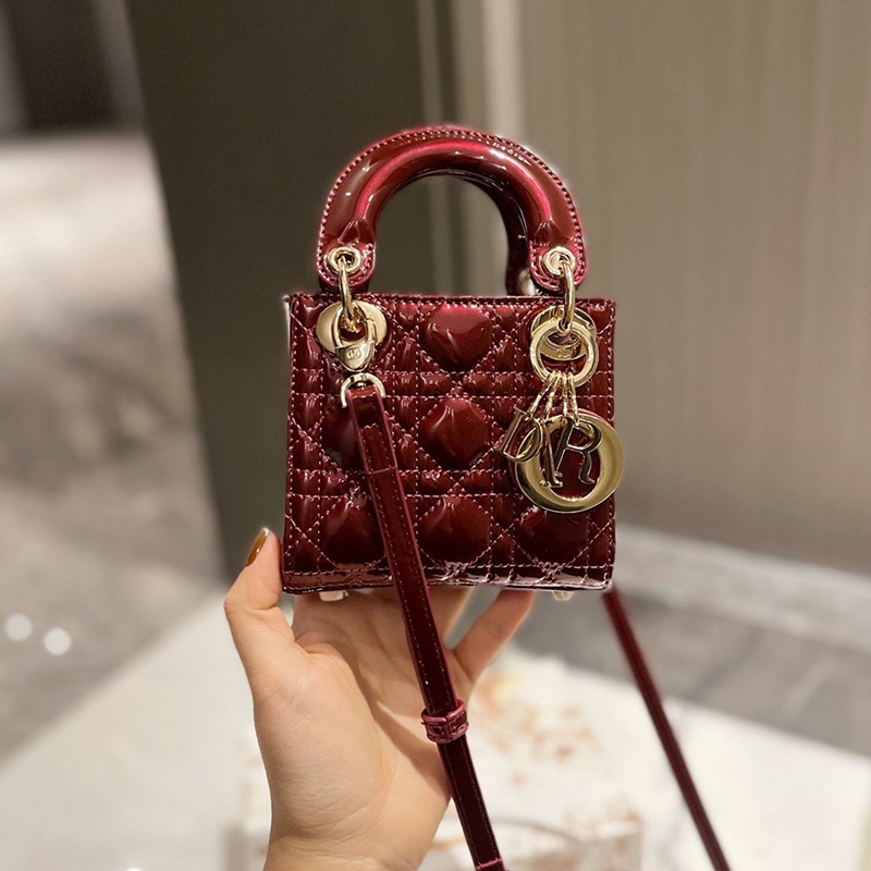 QIVM  Mini LADY DIOR Bag Patent Leather Cannage Diana Handbag2022