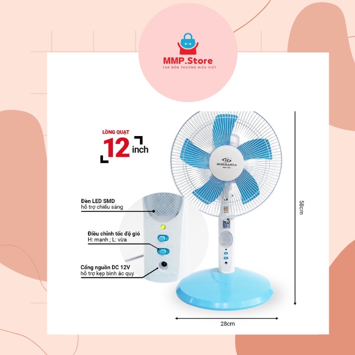 QUẠT KẸP BÌNH 12V HONJIANDA CÓ NGUỒN ĐIỆN AC 220V HJD-1212/1216