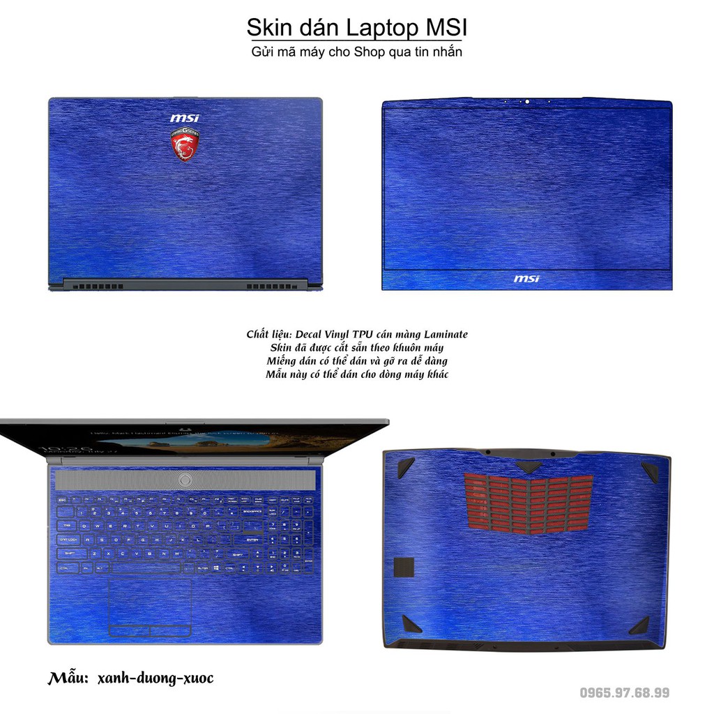 Skin dán Laptop MSI màu xanh dương xước (inbox mã máy cho Shop)