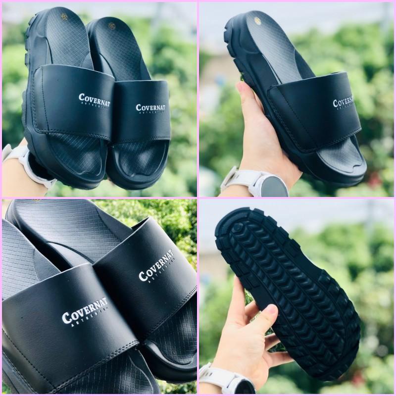 Dép 𝐂𝐎𝐕𝐄𝐑𝐍𝐀𝐓 ❤️FREESHIP + HỘP❤️ dép thể thao quai ngang nam nữ Covernat đế độn 4cm có tem mác, bao bì màu đen