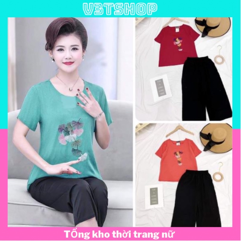 FREESHIP_ Bộ trung niên cho mẹ, bộ mặc nhà chất đẹp , bộ đũi sớ lửng tay hến thêu hoa đẹp