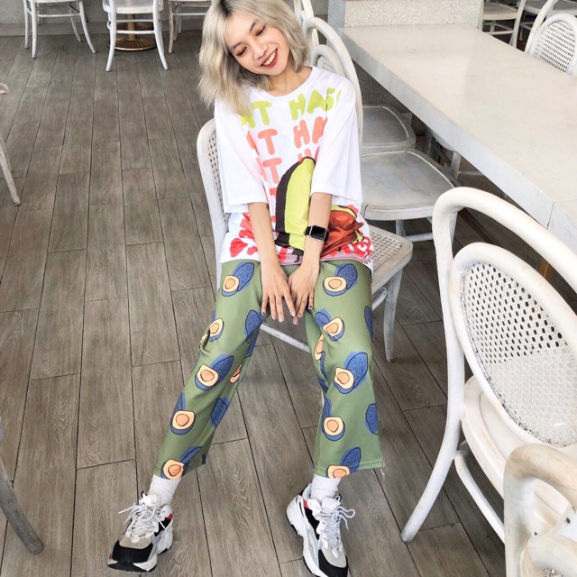 Cả Set Cartoon Pants Bơ Xanh+ Áo Overtee 3D Bơ Ảnh Thật