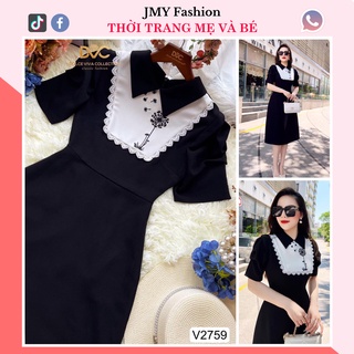 V2759 Váy đen cổ đức hoạ tiết bồ công anh dáng A dài sang chảnh - (DVC&ACC) Dolce viva colection