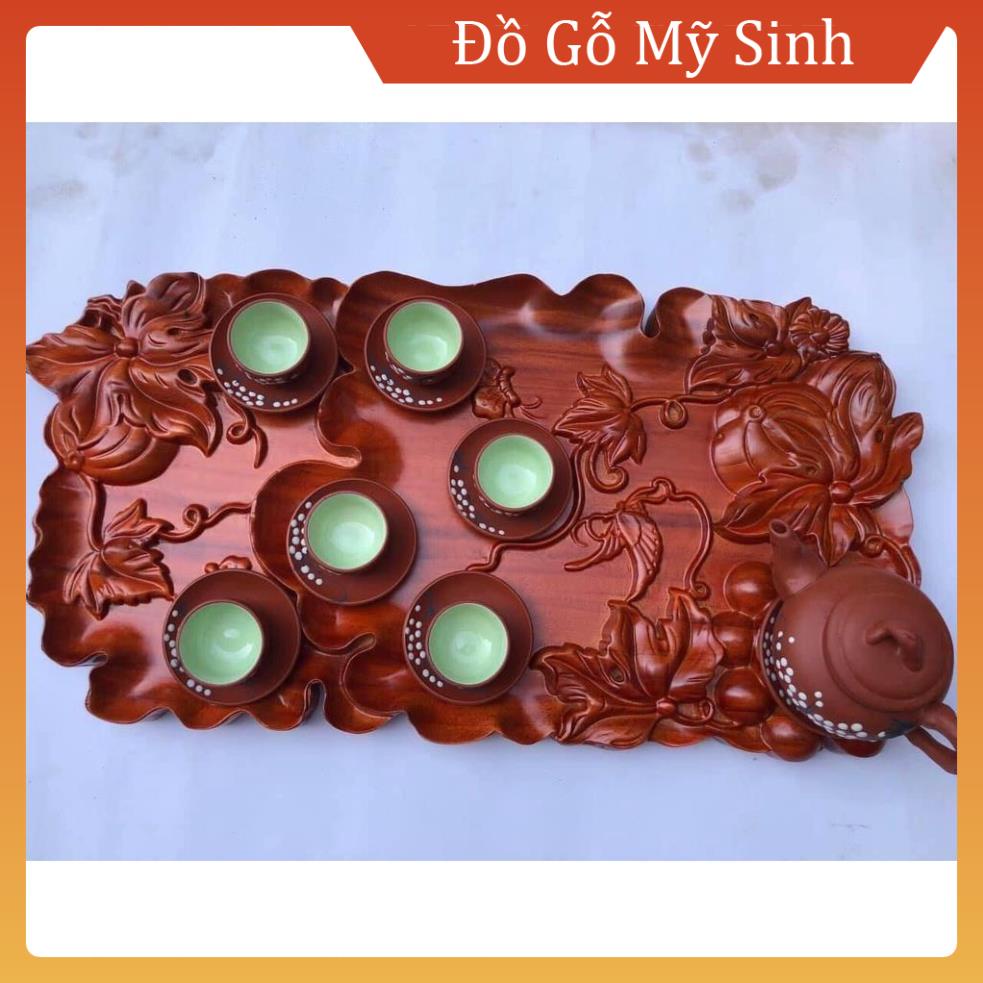 Khay trà chè ấm chén mỹ nghệ mini gỗ hương đỏ nguyên khối,Đồ gỗ nội thất cao cấp để bàn phòng khách