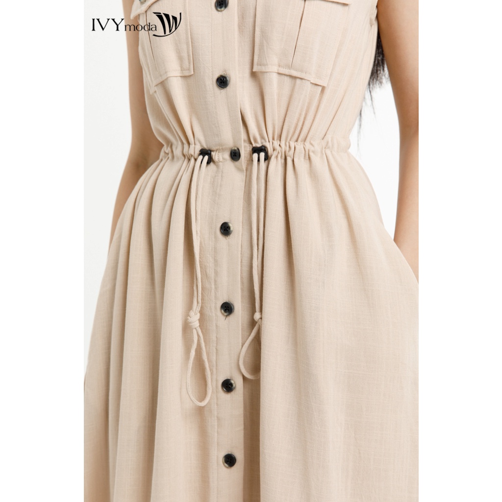 Đầm sơ mi nữ dây rút eo IVY moda MS 41M7668