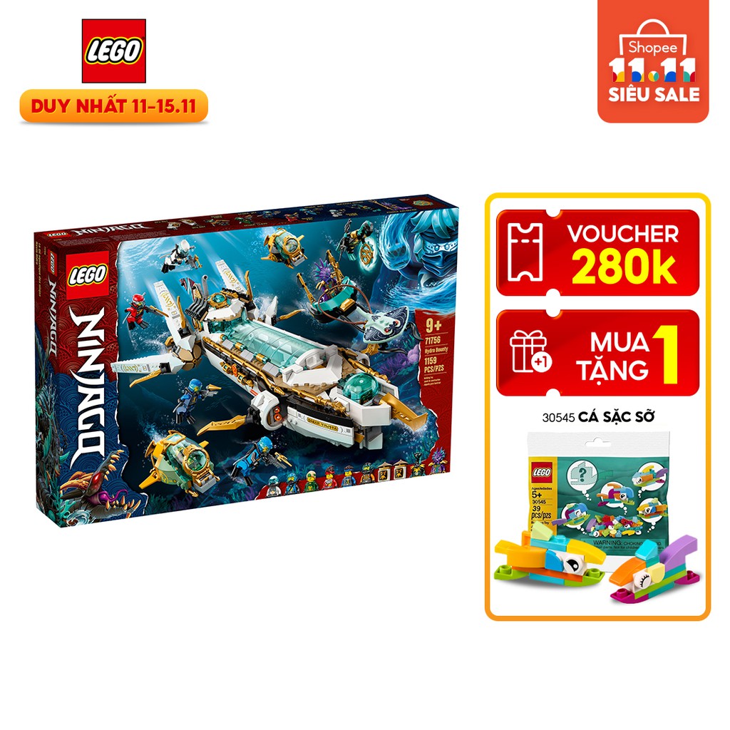 [Mã LIFELG11 giảm 70K đơn 799K] LEGO Ninjago 71756 Chiến hạm dũng mãnh Hydro Bounty (1159 chi tiết)