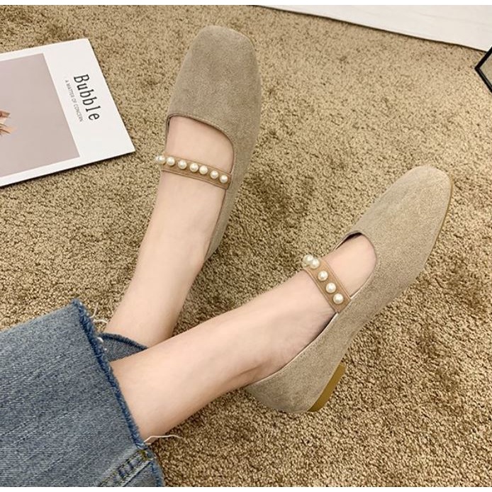 Giày bệt búp bê nữ đế bằng chất dạ mũi vuông phong cách vintage Hàn Quốc giá rẻ - Mã GB41
