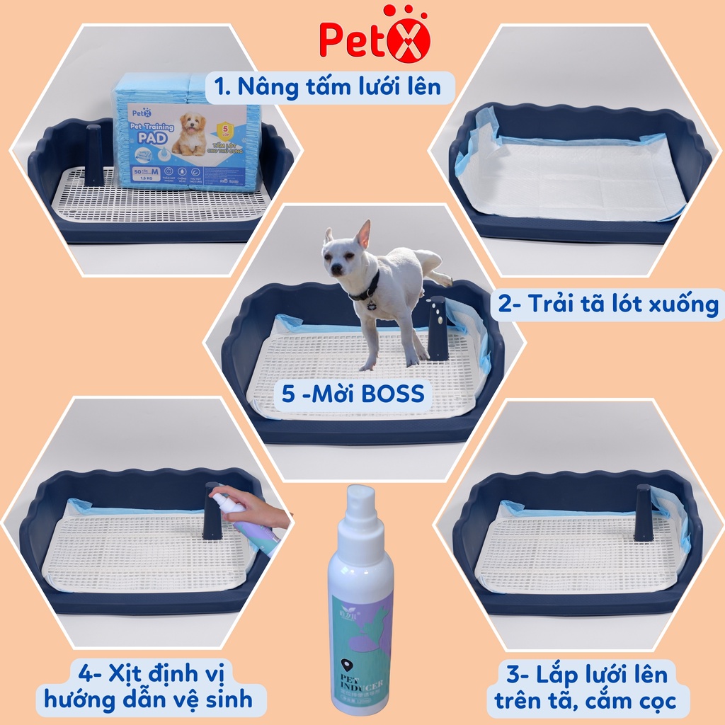 Khay vệ sinh cho chó đực cái thành cao lượn sóng có cột 50x40cm PetX
