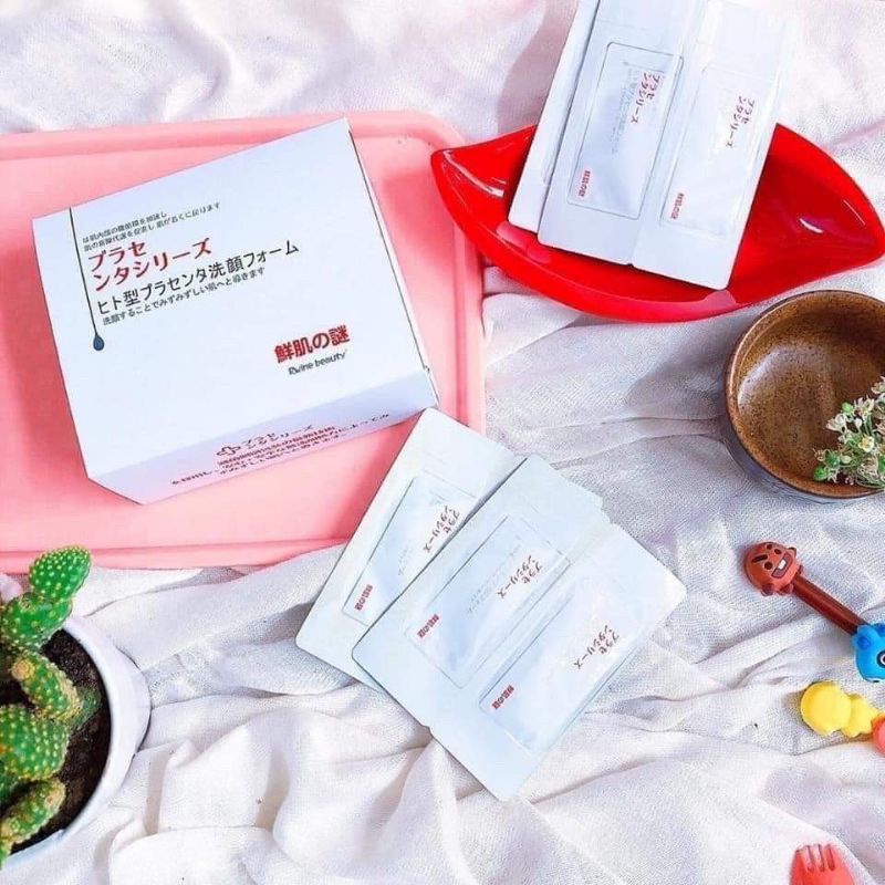 (Chính Hãng) Mặt Nạ U Sủi Bọt Trắng Mặt Nhau Thai, Serum Ủ Trắng mặt Rwine Beauty Hộp 50goi Nhật Bản.