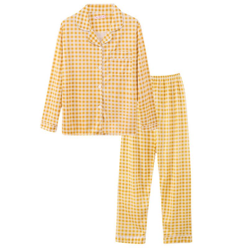 - Bộ ngủ pyjama dài tay kẻ caro thời trang 2023