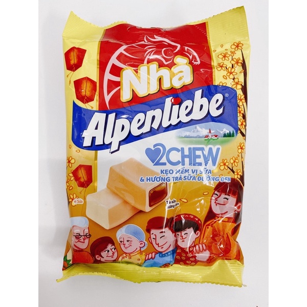 KẸO ALPENLIEBE 2CHEW VỊ SỮA &amp; TRÀ SỮA ĐƯỜNG ĐEN 87,5G