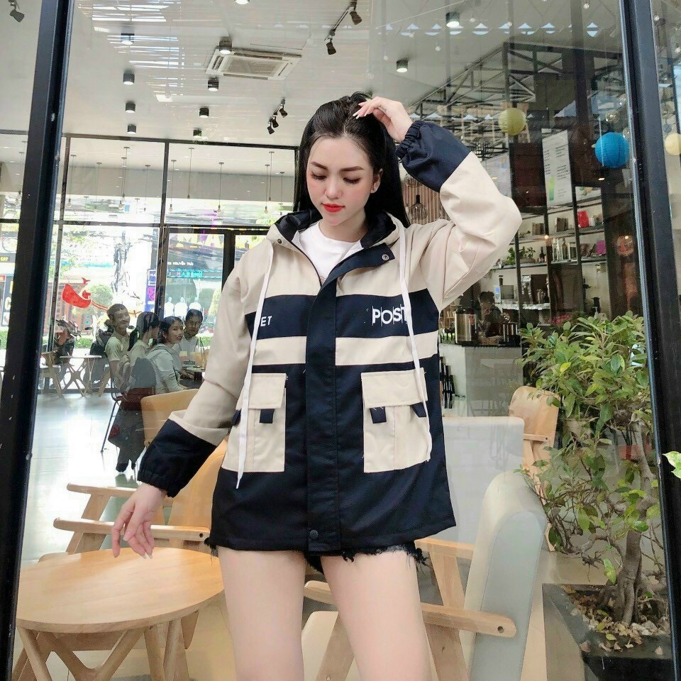 [Ảnh Thật] Áo Khoác Kaki Hộp Nữ In Chữ POSTER Free Size 70kg AK157 TD Fashion
