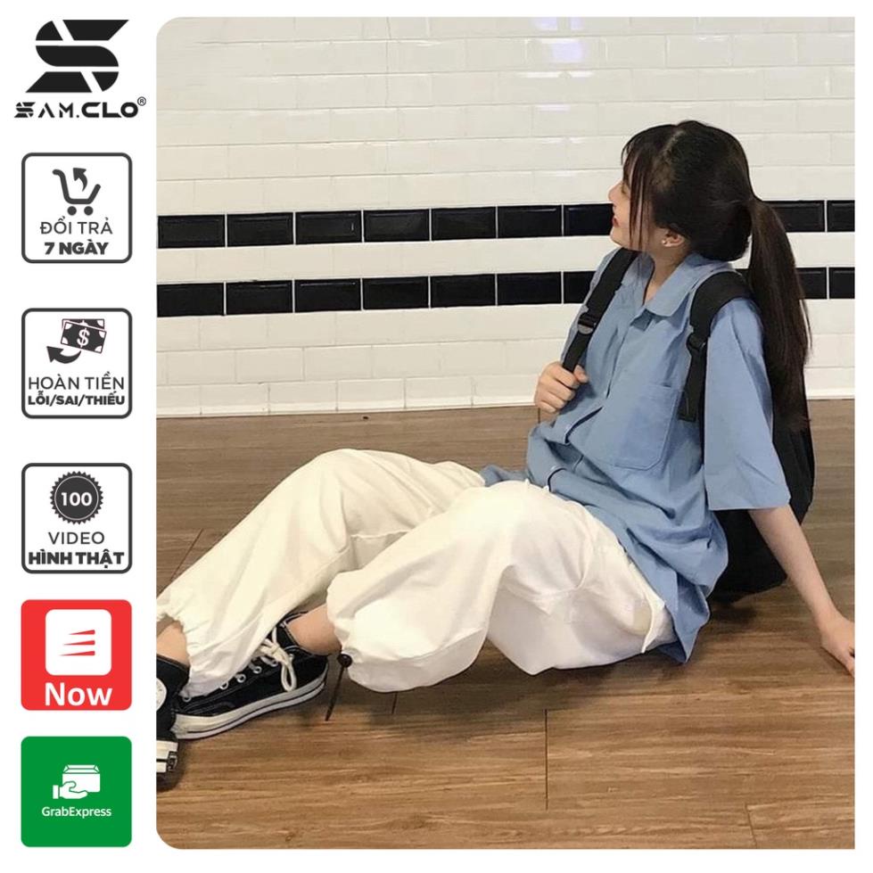 Áo sơ mi nữ cổ bẻ tay lỡ dáng ulzzang freesize form rộng unisex TRƠN MÀU XANH DƯƠNG