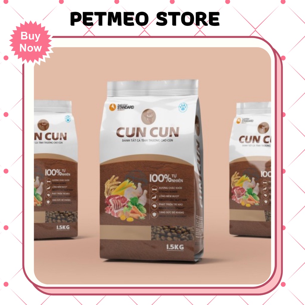 Thức ăn dạng hạt tươi bổ sung dinh dưỡng cho chó CUNCUN túi 1,5kg - PETMEO