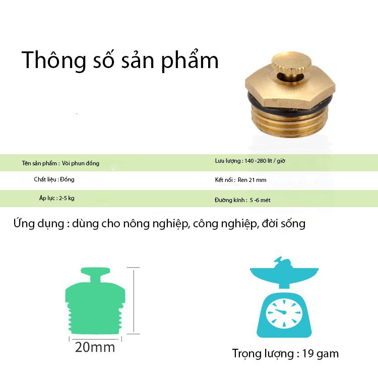 Bộ 10 béc phun sương bằng đồng nguyên chất hình cánh quạt ( ren ngoài 21mm) bán kính lên tới 6-8 mét 206789