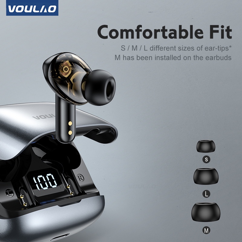 VOULAO-vl5 Tai nghe chống ồn Bluetooth 5.0 Tai nghe trò chơi âm thanh nổi HiFi với Mic