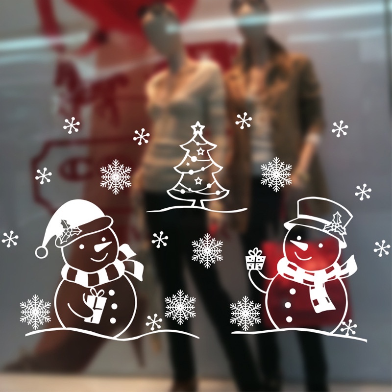 Nhãn Dán Trang Trí Cửa Sổ Họa Tiết Ông Già Noel / Người Tuyết Tự Dính Có Thể Tháo Rời
