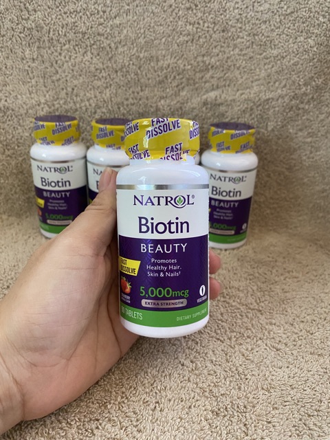 [Hàng Mỹ bay Air có Bill] Viên ngậm mọc tóc Natrol Biotin 5000mg 90 viên.