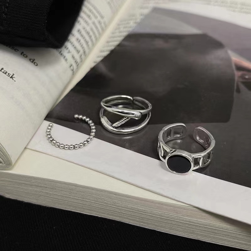 iF YOU Set 3 nhẫn   mạ bạc phong cách cổ điển Hàn Quốc cho nữ