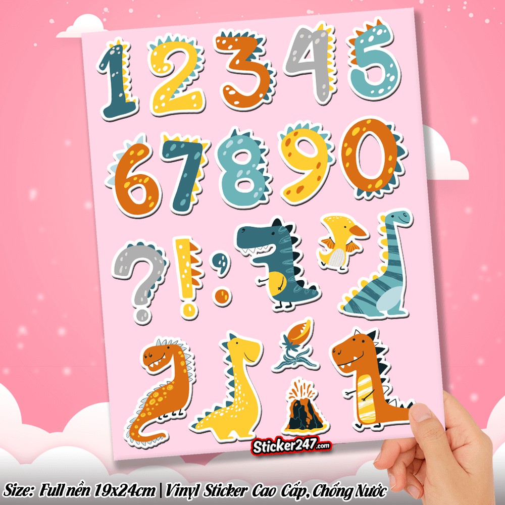 Sticker ABC bảng chữ cái và số thứ tự Khủng Long 🌈𝑭𝒓𝒆𝒆𝒔𝒉𝒊𝒑 decal hình dán laptop, điện thoại, đàn, mũ bảo hiểm, ipad