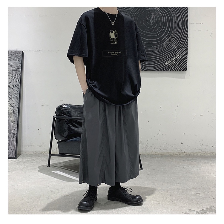 Áo thun cổ tròn tay ngắn in họa tiết hoạt hình phong cách Hàn Quốc dành cho nam