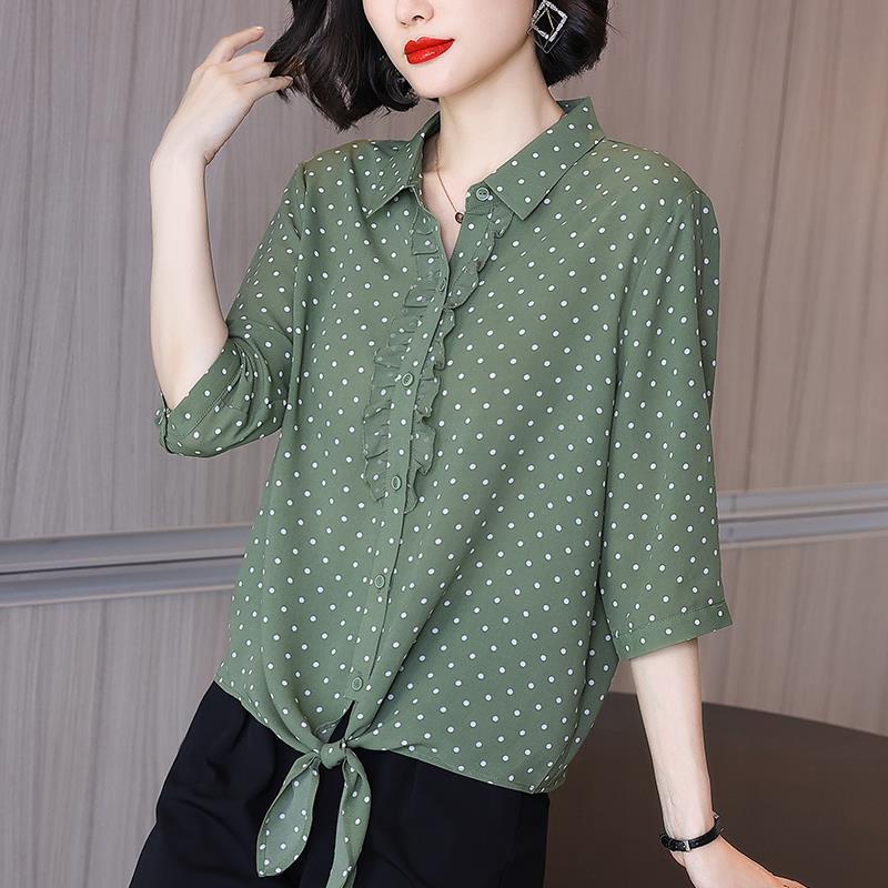 Áo sơ mi chiffon tay dài dáng rộng thời trang mùa hè dành cho phụ nữ trung niên