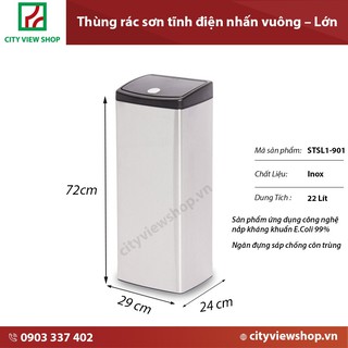 Thùng rác Fitis vuông nhấn cao 22 lít STL1
